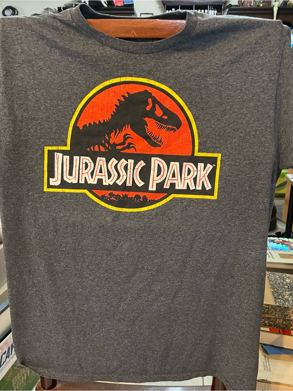 Jurassic Park Tee - Charcoal Gray with Red Logo